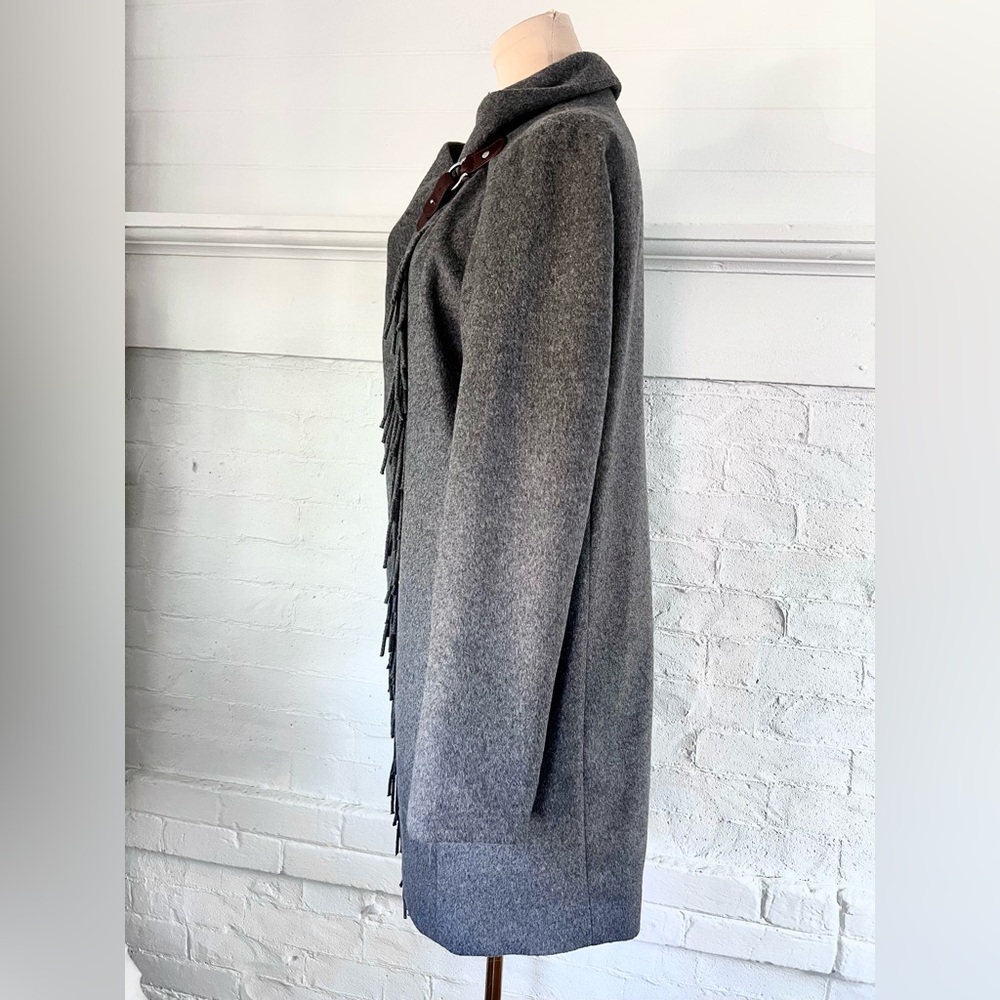 Lauren Ralph Lauren Fringe Wrap Coat Heather Gray Wool Blend Mid Length Size 6 - Picture 6 of 14